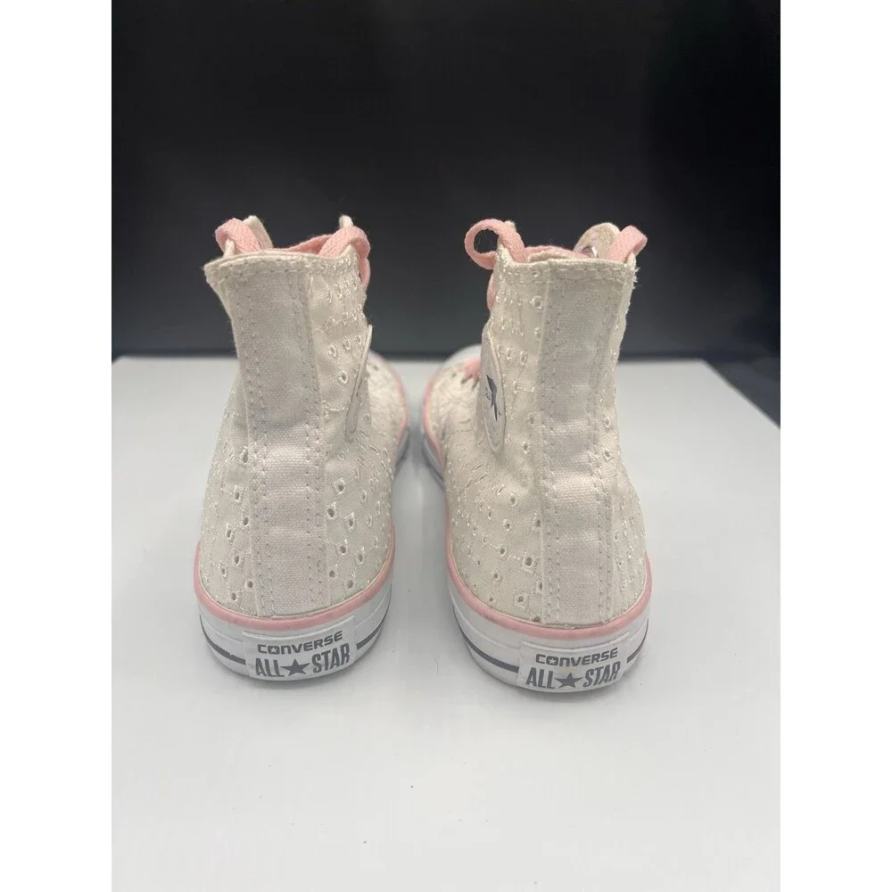 Converse Chuck Taylor Eyelet High Top Sneakers Youth 5 Women’s 7 Pink/White EUC